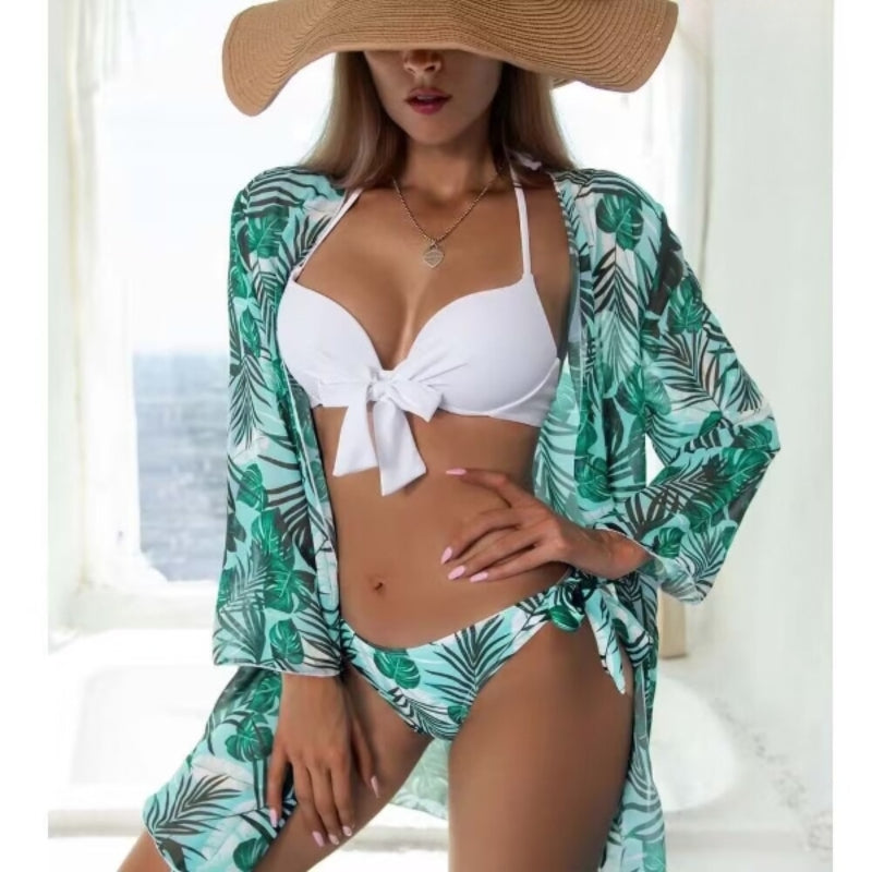 Three Piece Printed Cover Bikini For Women