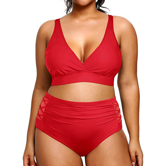 Super Stylish Elastic Closure V-Neck High Waisted Women Bikini