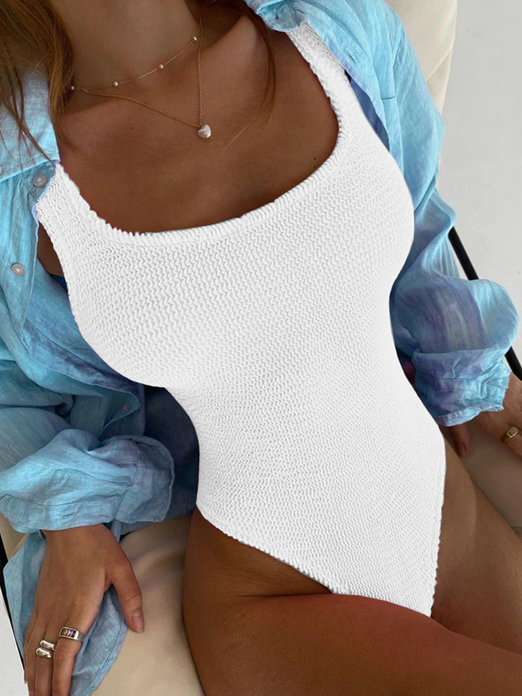 Solid Ribbed Swimwear One Piece