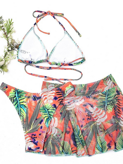 Leaf Print Three Pieces Swimwear