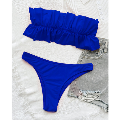 Two Piece Swimsuit Strapless Ruffle Solid Bikini