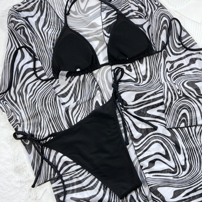 Zebra-Print Split Swimsuit 3 Pieces