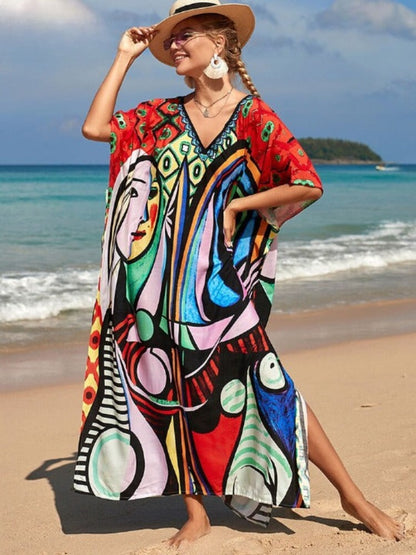 Vibrant Abstract Kaftan for Women | Printed Beach Cover Up