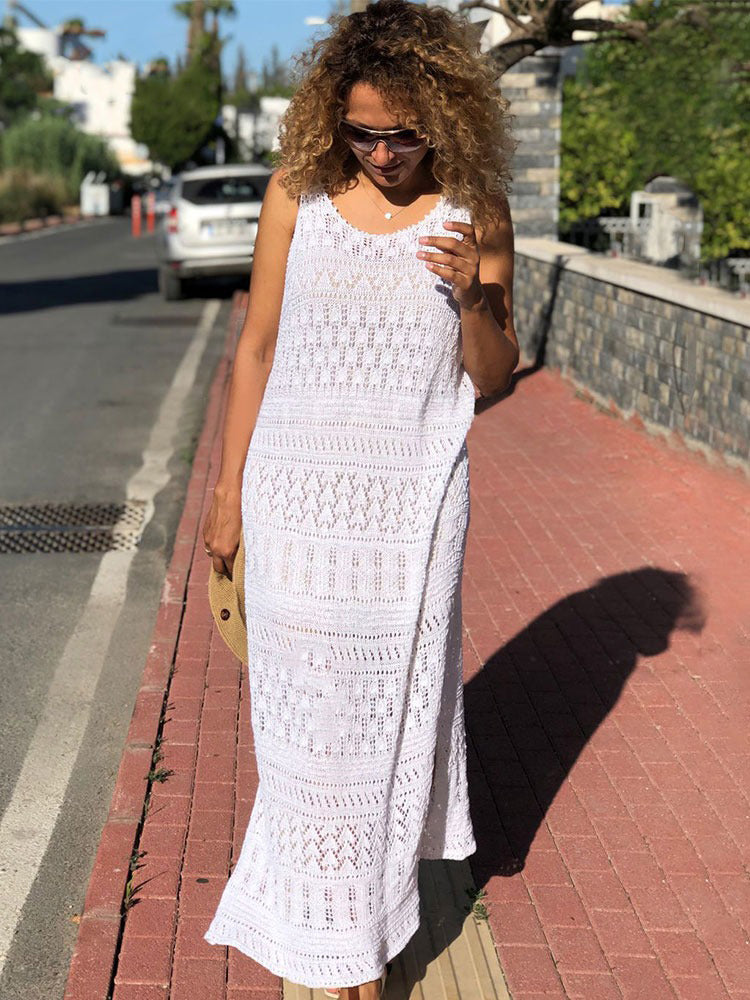 Sleeveless Knitted Crochet Cover-up Dress