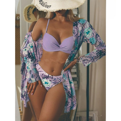 Three Piece Printed Cover Bikini For Women