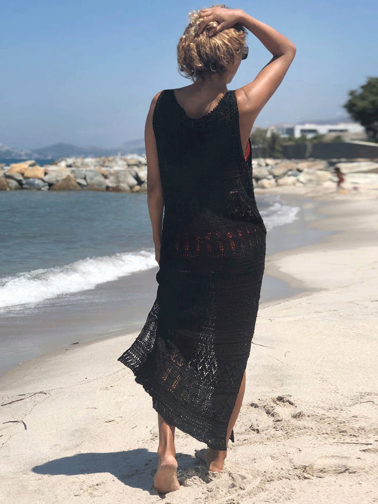 Long Vest Skirt Hollow Out Beach Dress