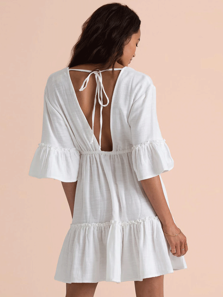 Pleated Beach Dress Deep V-Neck