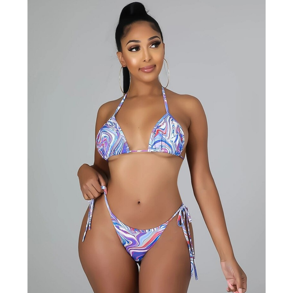 Tie-Dye Print Halter Strappy Swimwear