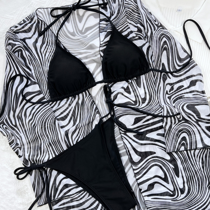 Zebra-Print Split Swimsuit 3 Pieces