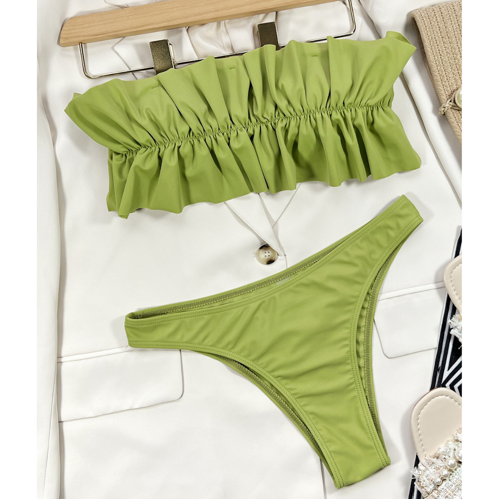 Two Piece Swimsuit Strapless Ruffle Solid Bikini