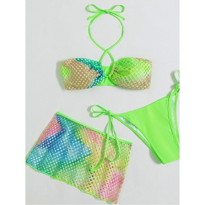 Tie-Dye Print Three Pieces Bikini Set