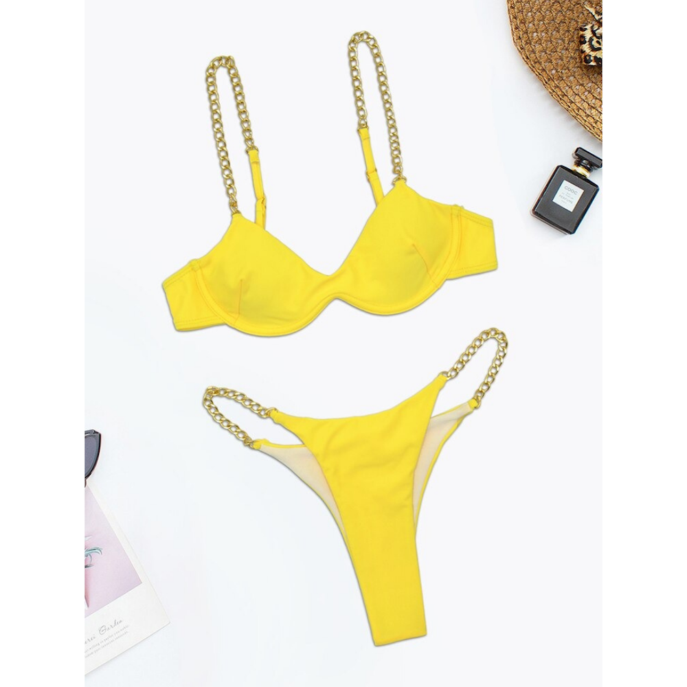 Solid Chain Underwire Swimwear