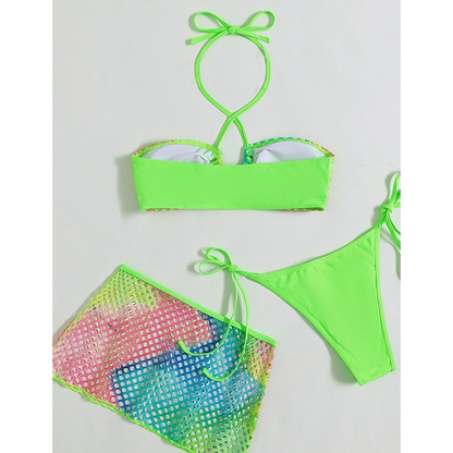 Tie-Dye Print Three Pieces Bikini Set