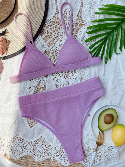 High Waist Push Up Solid Color Bikini Set