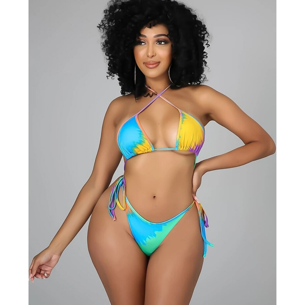 Tie-Dye Print Halter Strappy Swimwear