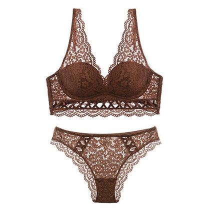 Bandage Lace Embroidery Push Up Lingerie Set