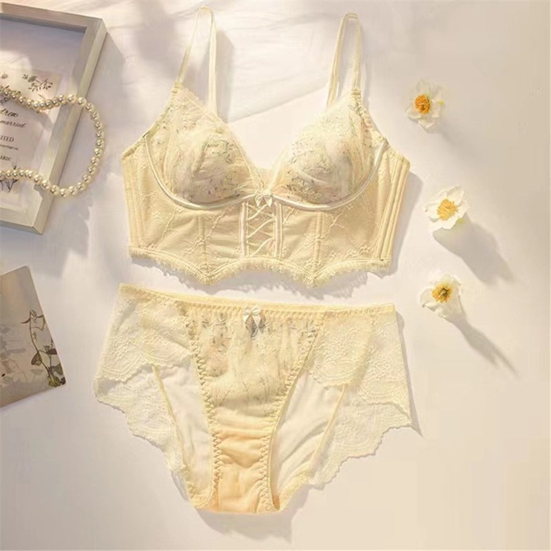 French Lace Embroidery Transparent Lingerie Set