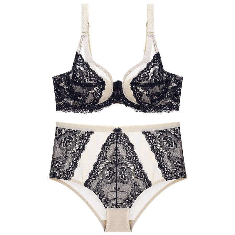 Lace Embroidery Ultra-thin Transparent Push Up Lingerie Set