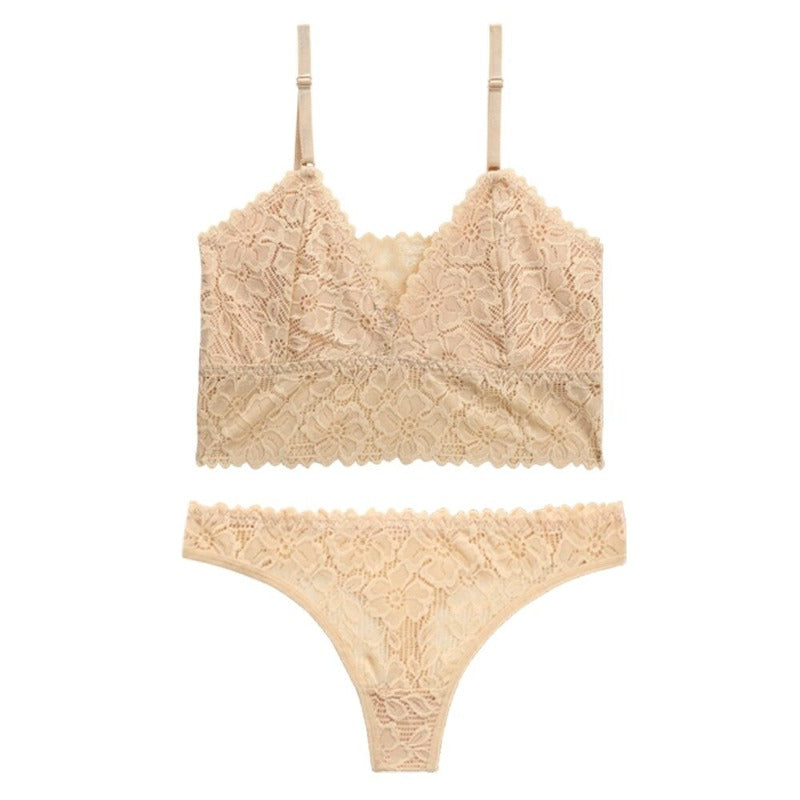 Seamless Lace Bralette And Low Waist Thongs