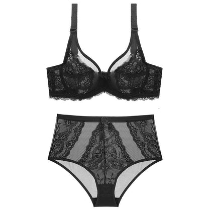 Lace Embroidery Ultra-thin Transparent Push Up Lingerie Set