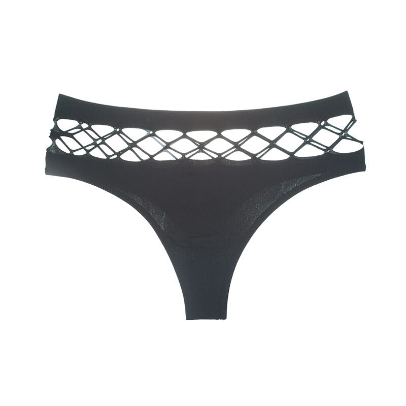 High Elastic Middle-Waist Hollow Out Thongs