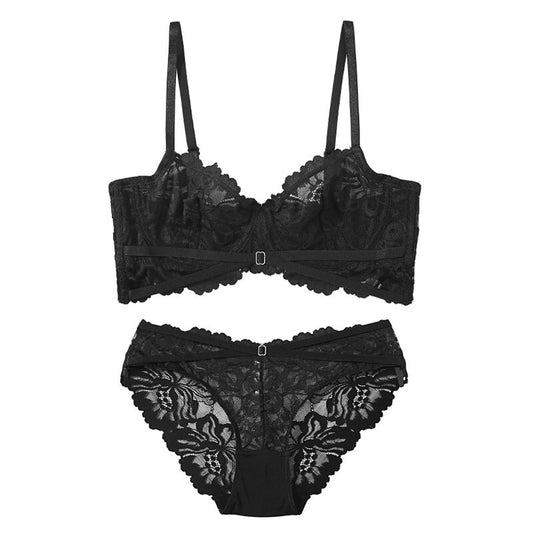 Lace Embroidery Push Up Brassiere And Underwear Set