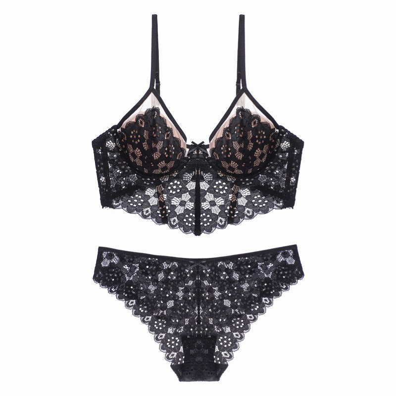 Lace Embroidery Bra With Briefs and Thongs