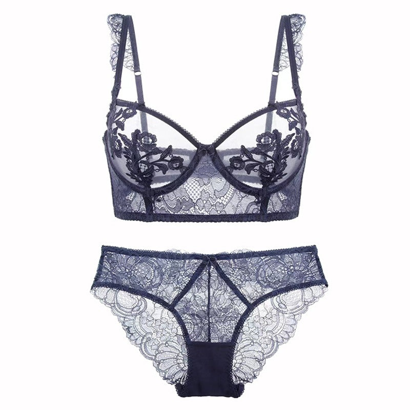 Ultra-thin Floral Embroidery Transparent Lingerie Set