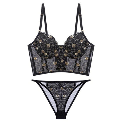 French Embroidery Lace Floral Lingerie Set