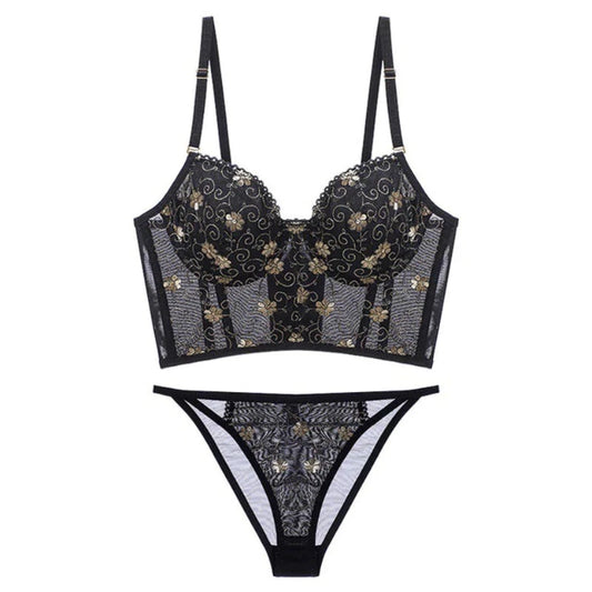 French Embroidery Lace Floral Lingerie Set