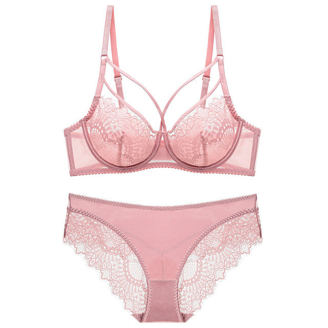 Solid Lace Push Up Bra and Panty Set