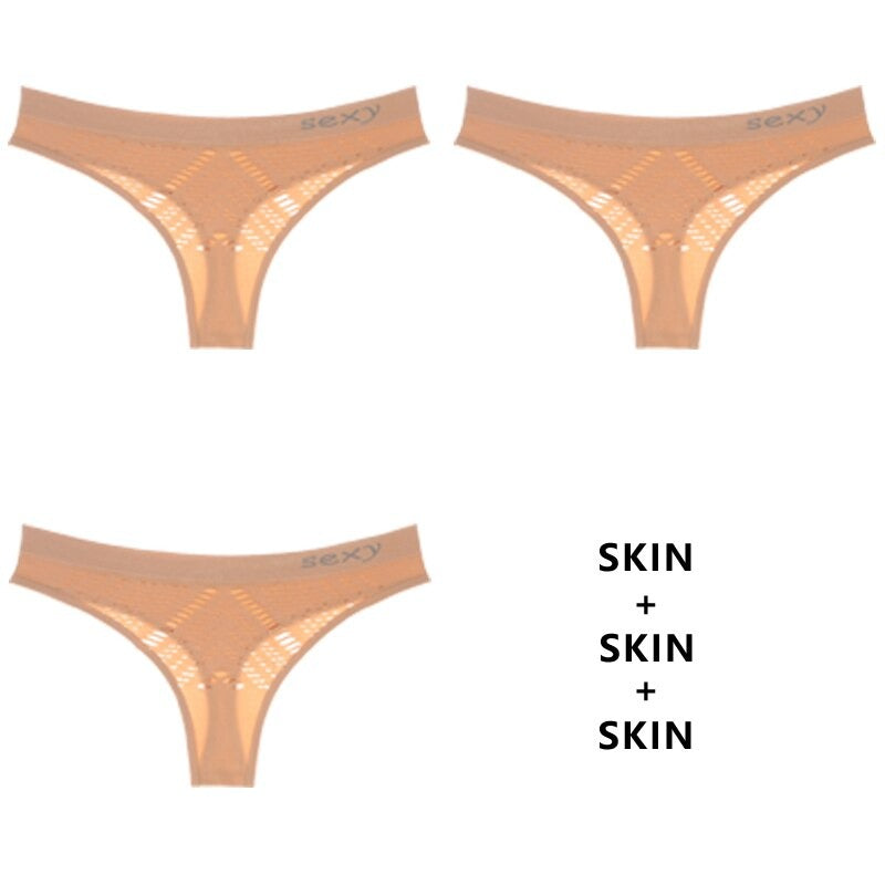 Hollow Out Mesh Middle-Waist Thong