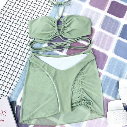 Three-Piece Solid Color Swimsuit