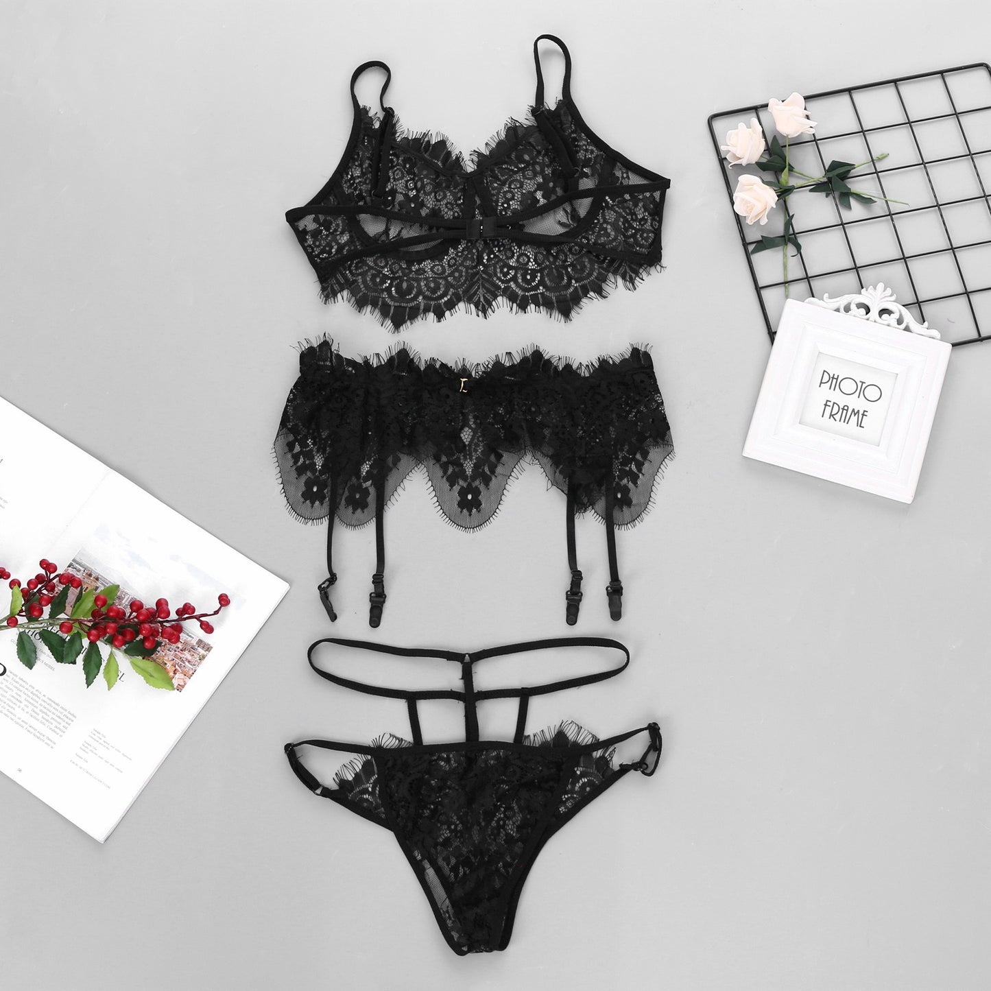 Lace Fine Mesh Lingerie Set