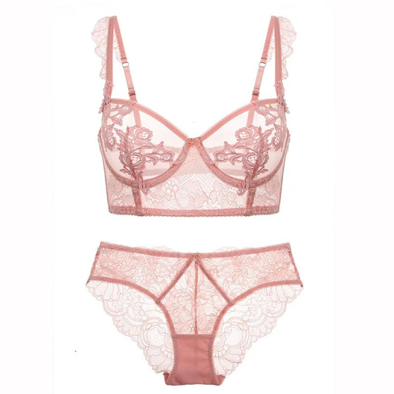 Ultra-thin Floral Embroidery Transparent Lingerie Set