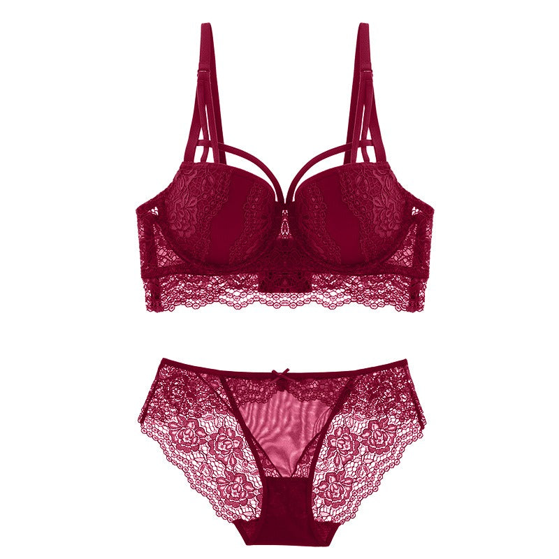 Elegant Lace Bandage Push Up Lingerie Set For Women