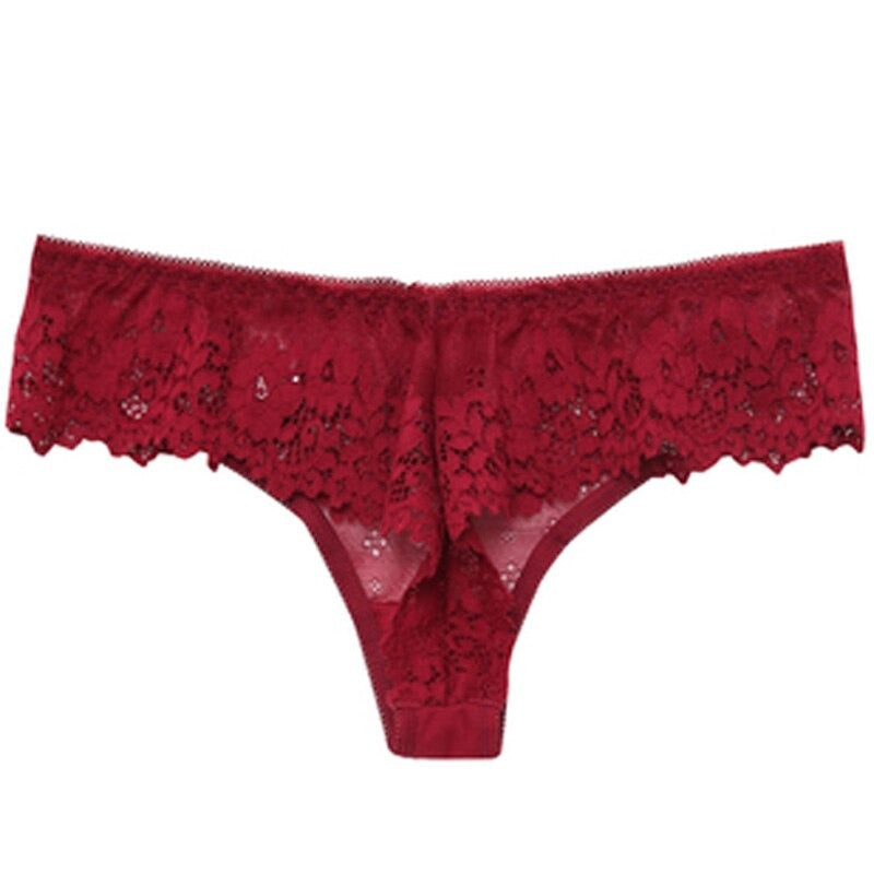 Low-waist Lace Embroidery Hollow out Thong