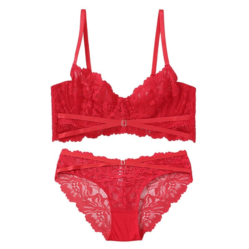 Lace Embroidery Push Up Brassiere And Underwear Set