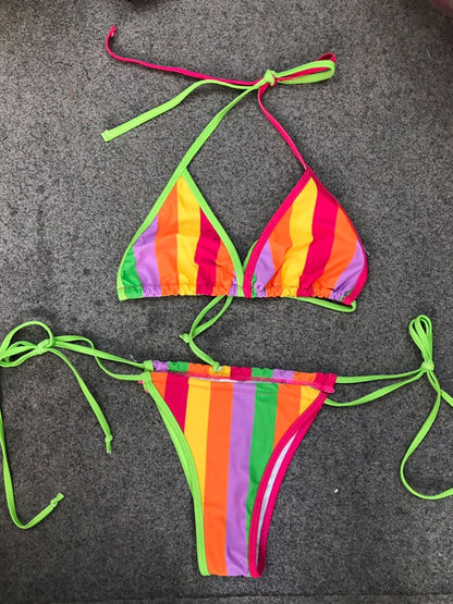 Contrast Color Patchwork Bikini