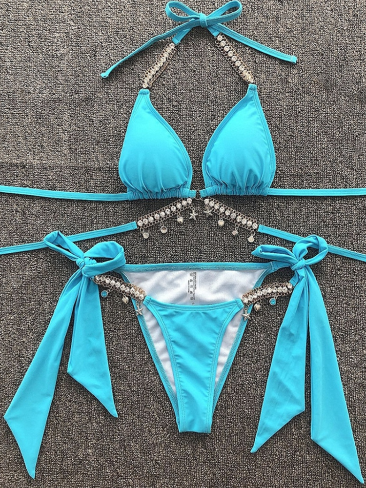 Crystal Diamond Halter Push Up Bikini Set