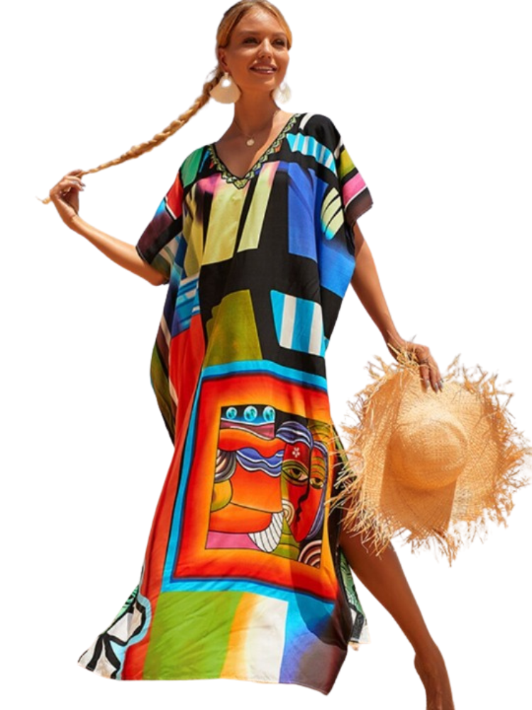 Vibrant Abstract Kaftan for Women | Printed Beach Cover Up