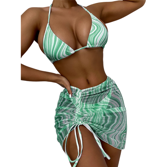 Split Wavy Three-Piece Swimsuit