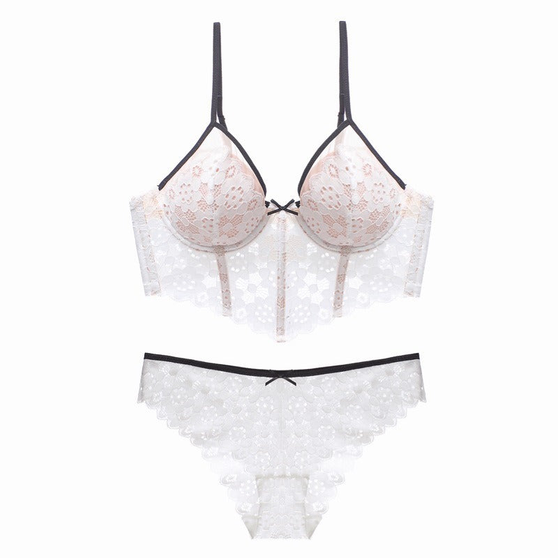 Lace Embroidery Bra With Briefs and Thongs