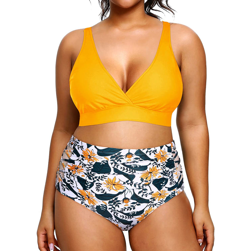 Super Stylish High Waisted V-Neck Elastic Closure Bikini For Women