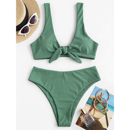 Women's Ribbed Two Pieces Knotted Swimsuit