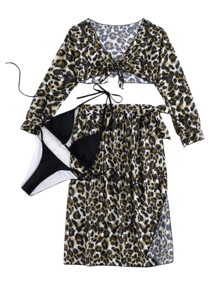 Leopard Print 4 Pieces Swimwear Set