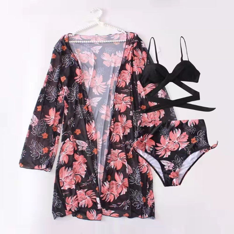 Three Pieces Printed Cover Up Bikini For Women