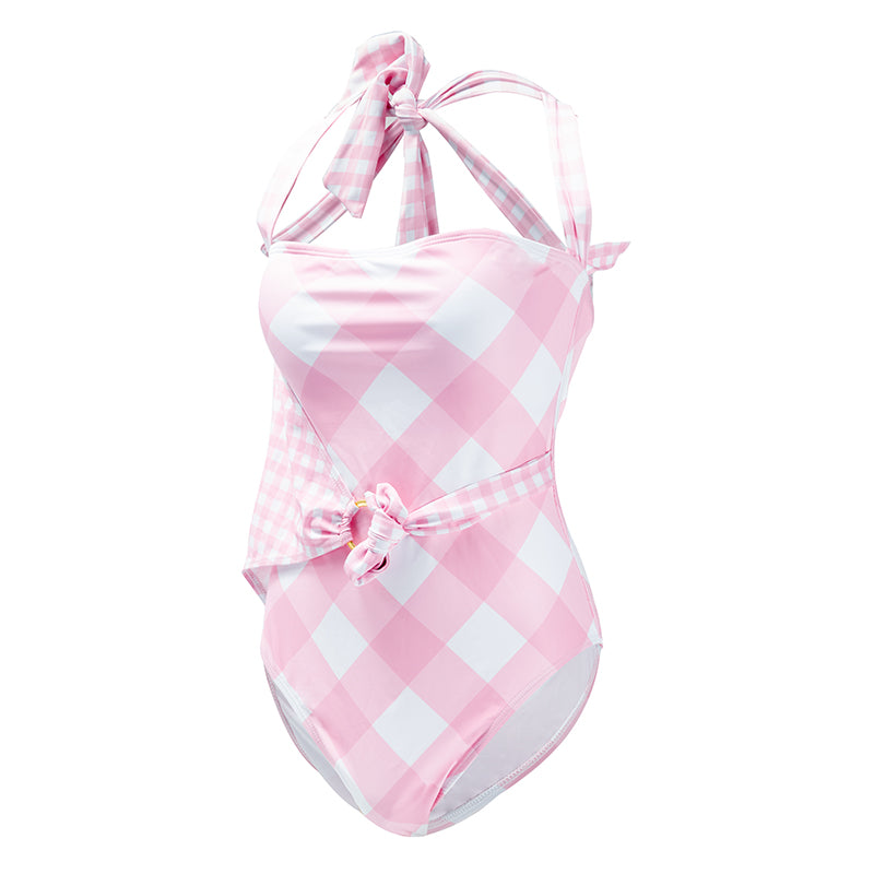 Pink Plaid One Piece Swimsuit