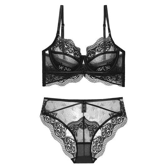 Hollow Out Lace Push Up Brassiere And Panty Set