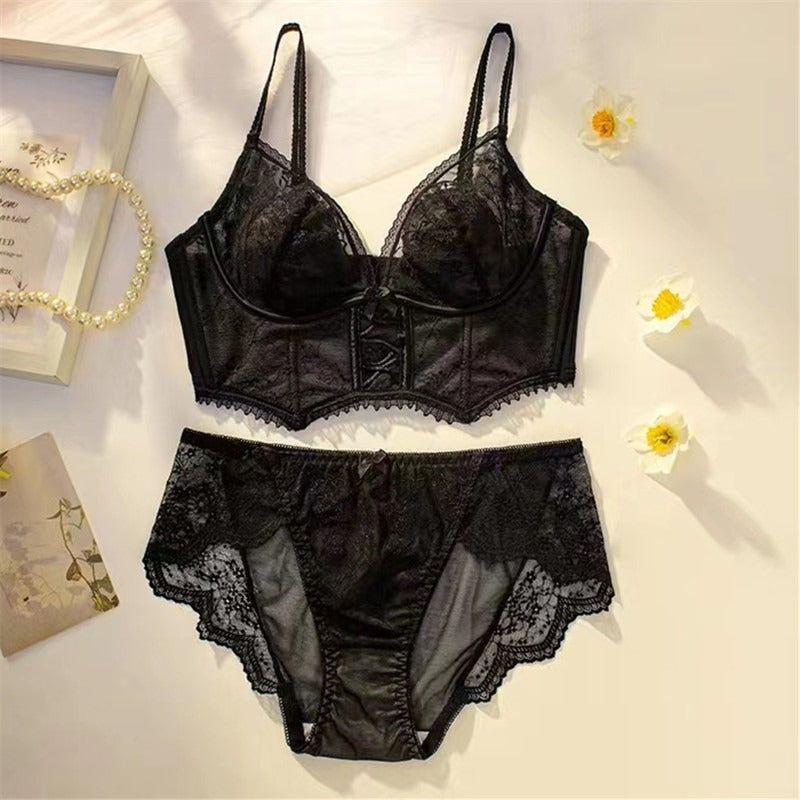 French Lace Embroidery Transparent Lingerie Set